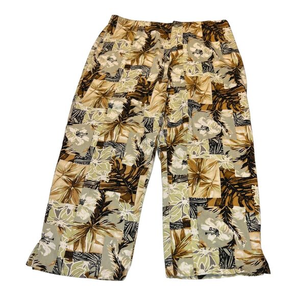 Womens White Stag Pants Size 10 Palm Tree All Over Print Cotton Capri Beach Vibe - Picture 2 of 6